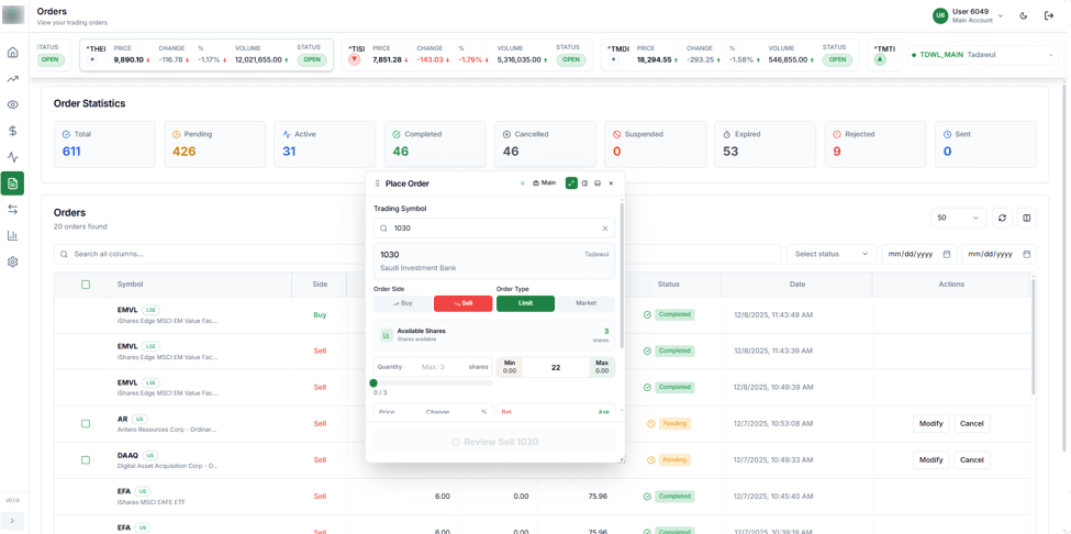 ZagTrader platform — Order Management